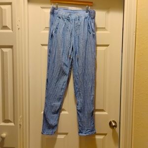 Lilly Pulitzer Light Blue Drawstring Pants 100% Linen Lightweight Stretch Size L